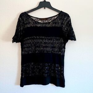 The Limited Black Lace  Top with Sequin Sparkle S